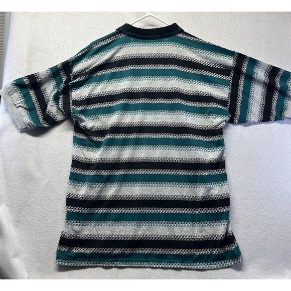 Vintage Tour Classics By Greenline Polo Shirt XL Blue Grey Stripe Single Stitch - Picture 5 of 6